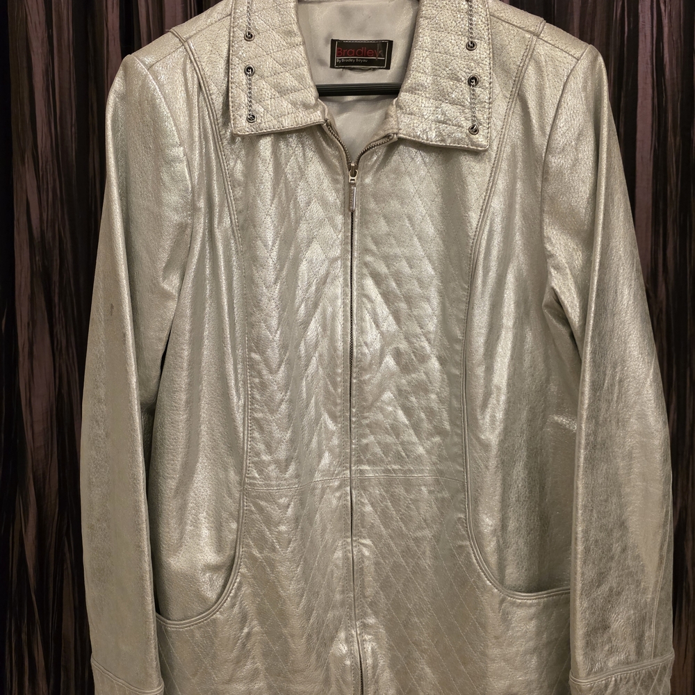 Bradley By Bradley Bayou Metallic Silver Leather Zip-Front Jacket
